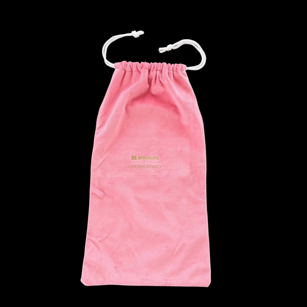 Stanley x LoveShackFancy‎ Pink Velour Drawstring Tumbler Dust Bag Pouch Logo